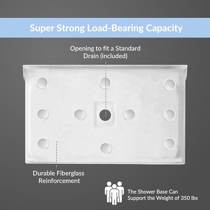 MORVANO 48" X 32" Shower Base with Center Drain,Single Threshold Shower Pan Kit Non-Slip in White, Central Drain with Stainess Steel Cover (Drain included)