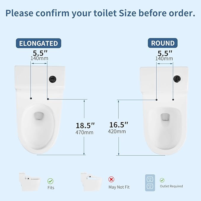 Electric Bidet Toilet Seat Elongated, Heated Toilet Seat with Bidet, Remote Control Wash, Warm Air Dryer, LED Light, Quiet Operation, Stainless Steel Nozzle, Smart Toilets (U Shape)