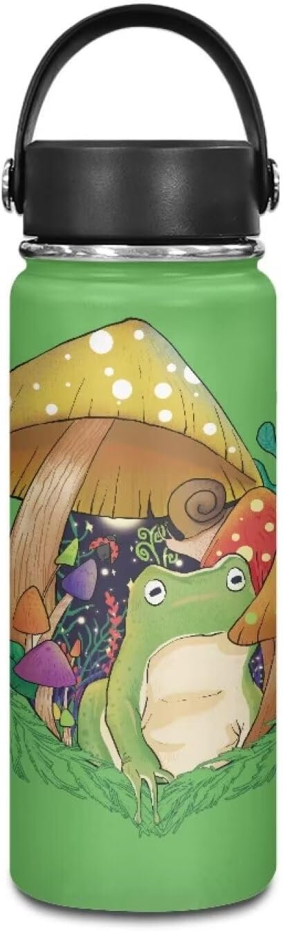 Mushroom Frog Insulated Water Bottle for Women Men Stainless Steel Water Bottle 20 Oz Vacuum Flask Sports Water Bottle