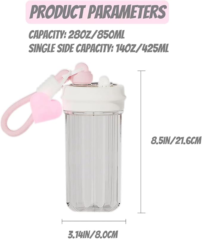 28oz Split Flask Tumbler 2 in 1 Mixed Drink Tumbler, Kawaii Cup With Storage Blender Water Bottle, Travel Camping Snack Slushie Cup With Straw (white)