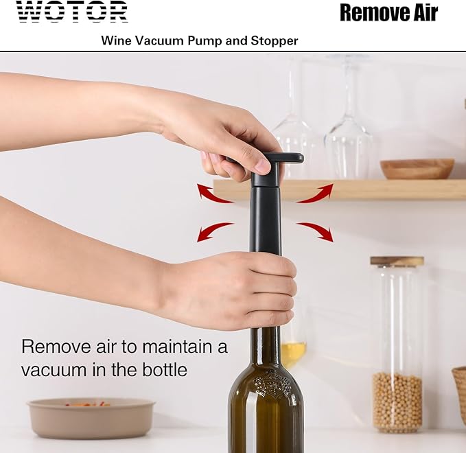 Wine Saver Vacuum Pump with 4 Stoppers, Wine Stopper, Wine Preserver, Reusable Bottle Sealer Keeps Wine Fresh, Ideal Wine Accessories Gift (Flat Handle)