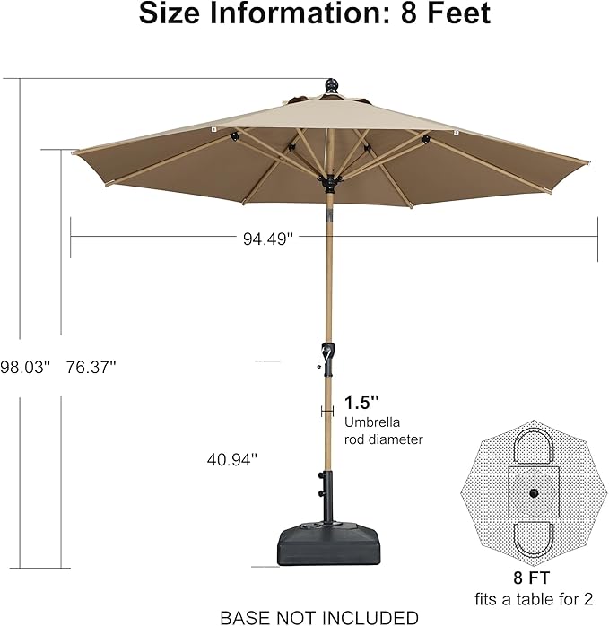 PURPLE LEAF 8 Feet Patio Umbrella Outdoor Table Umbrella Aluminum Market Umbrella with Push Button Tilt & 8 Sturdy Ribs and Crank Round Commercial Sun Umbrella for Garden Patio Balcony, Taupe