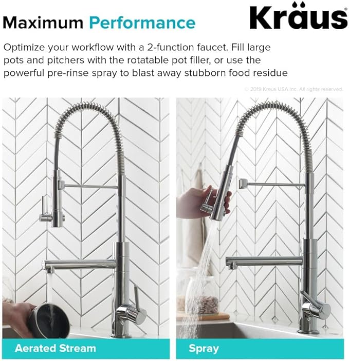 KRAUS Artec Pro (1 st Gen) Commercial Style Pre-Rinse Single Handle Kitchen Faucet (No Pull Down) with Pot Filler in Brushed Gold, KPF-1603BG (Pack of 1)