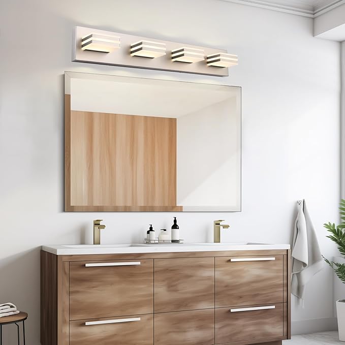 4-Light LED Brushed Nickel Vanity Lights for Bathroom Light Fixtures Adjust 3 Colors Modern Bath Lighing Over Mirror LED Vanity Light 27inch