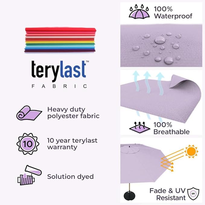 Midtown Umbrellas Push and Pop 10 Feet Outdoor Umbrella, Purple Polyester Fabric - Fiberglass Ribs Deck Patio Umbrella, Backyard Umbrella, Garden Umbrella & Pool Umbrella - Black Pole