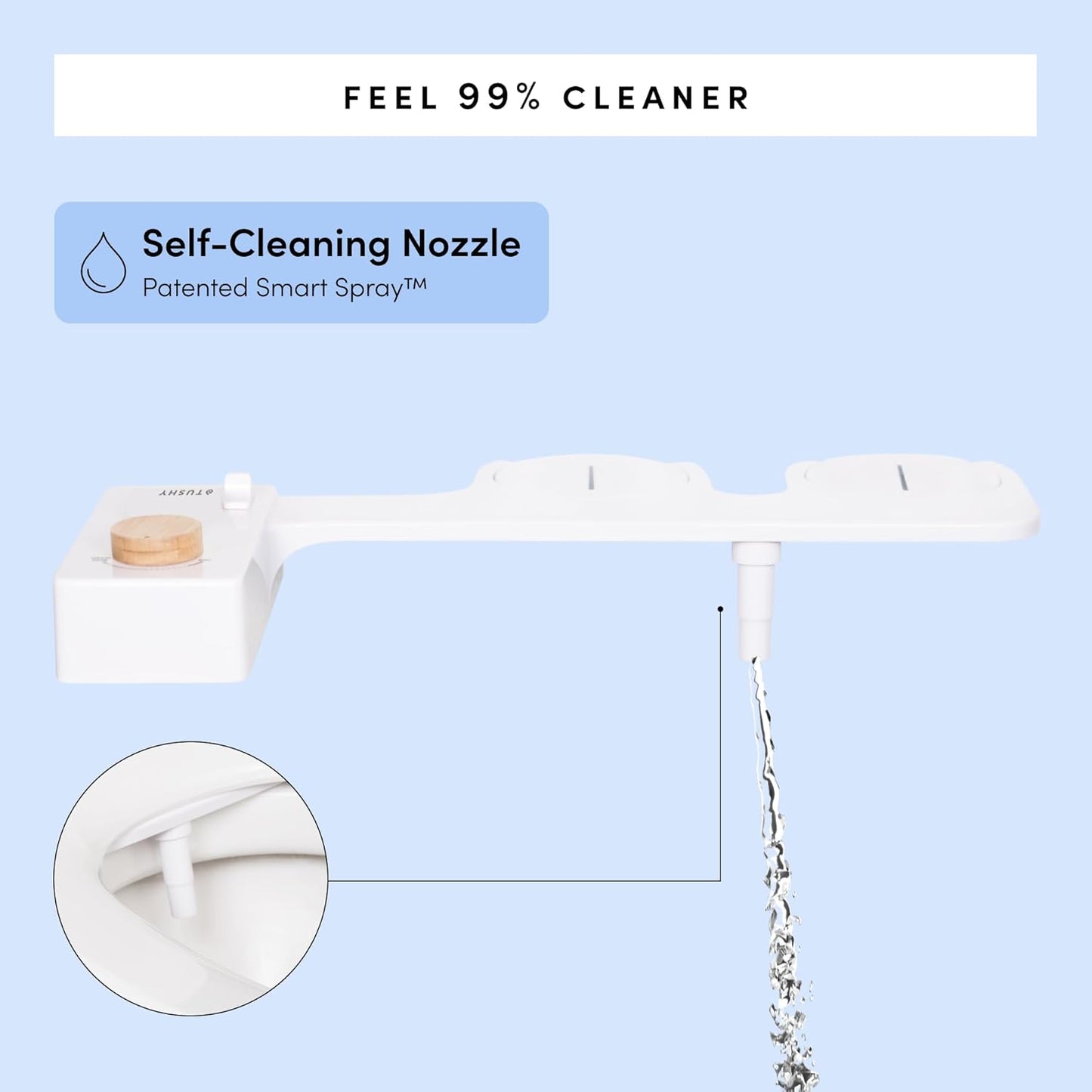 TUSHY Classic 3.0 Bidet Toilet Seat Attachment - A Non-Electric Self Cleaning Water Sprayer with Adjustable Water Pressure Nozzle, Angle Control & Easy Home Installation (Bamboo Knob)