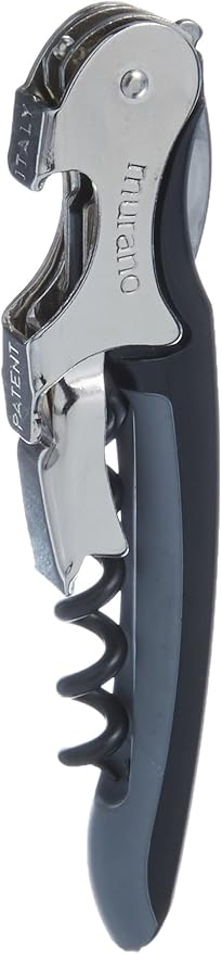 Franmara Soft-Touch Murano Two-Step Waiter Corkscrew - Stainless Steel, Black, 1.75 x 1.75 inches, with Nonstick Spiral & Bottle Cap Opener