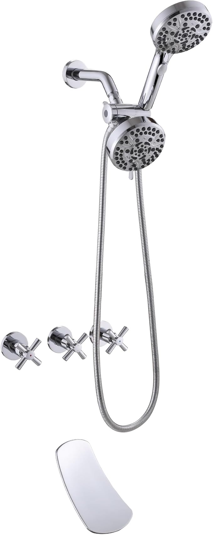 3 Handle Tub Shower Faucet Bathtub Faucet Set with Waterfall Tub Spout, Rough-in Valve Included Chrome