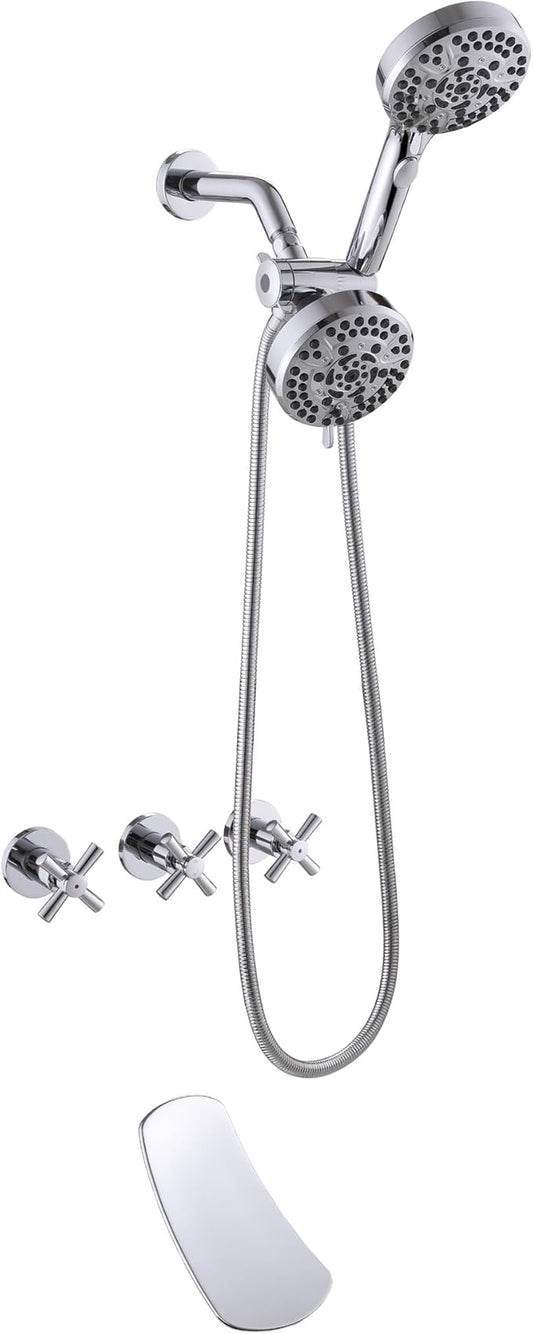 3 Handle Tub Shower Faucet Bathtub Faucet Set with Waterfall Tub Spout, Rough-in Valve Included Chrome