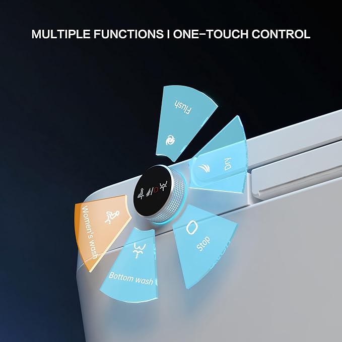 Smart Toilet with Built-In Bidet, Heated Seat, Dual Auto Flush with Foot Sensor, Tankless Design, Warm Water Wash & Dry, Modern Elongated Electric Toilet, LED Display, 1000g MAP, 1.28GPF