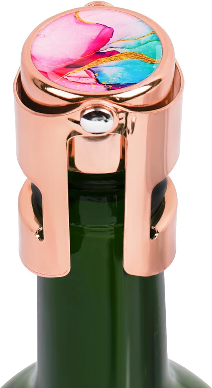 LIZIMANDU Champagne Stopper, Stainless Steel Bottle Plug Sealer for Sparkling Wine, Superior Leak,keeps Wine, Champagne, Prosecco, Cava, and Sparkling Wine fresh longer(1-Red Green Splash Ink)