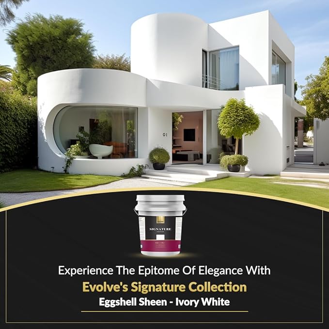 EVOLVE Signature Paint & Primer: Luxury Paint & Primer for Indoor & Outdoor Surfaces, Minimal Odor, Eggshell Sheen (Ivory White, 5 Gallon)
