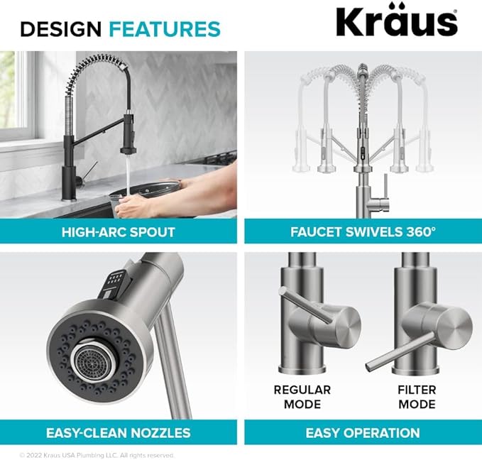 KRAUS Bolden 2-in-1 Commercial Style Pull-Down Single Handle Water Filter Kitchen Faucet for Reverse Osmosis or Water Filtration System in Brushed Brass, KFF-1610BB