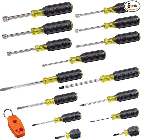 Klein Tools 80021 Tool Set, Screwdriver and Nut Driver Tool Kit with Assorted Tips, Magnetizer / De-Magnetizer, 16-Piece, Home Improvement