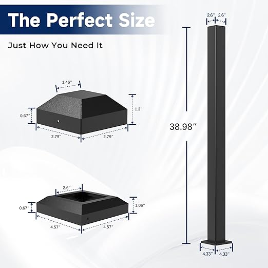 2.56 in. x 2.56 in. x 39 in. Aluminum Railing Post with Screws & Drill, Porch and Deck Railing Post, Black Textured Powder-Coat Finish Stair Post for Decks, Porches & Balconies (1x39 Post)