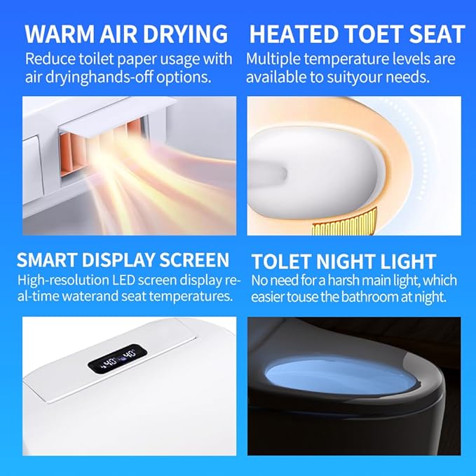 Bidet Toilet Seat with Heated Seat,Smart toilet seat LED Night Light, Multiple Wash Modes, Side Handle Control, Elongated & Round Options（long）
