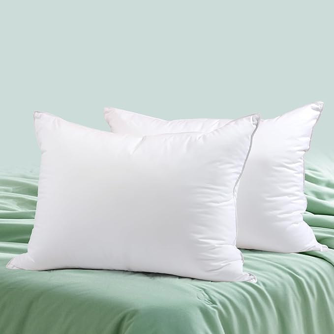 Goose Feather Down Pillows Standard Size Set of 2 - Luxury Soft Feather Down Pillow for Sleeping - Hotel Quality Bed Pillows - Wrapped in Polyester (Solid White, 20x26 Inches)