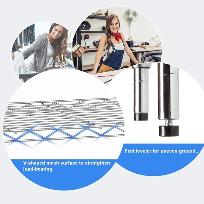 BestOffice | 4-Tier Wire Storage Shelves | 36x14x54 | Chrome | with Adjustable Racks | Heavy-Duty Metal Shelf, Holds Upto 1000 lbs | No-Tool Assembly | Ideal for Home & Garage Shelving