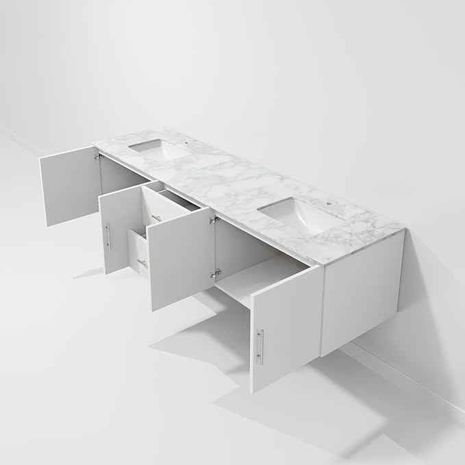 Sonoma 80 in. W x 22 in. D Glossy White Double Bath Vanity and Carrara Marble Top