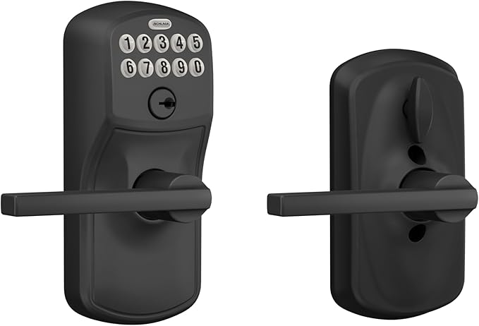 Schlage Plymouth Keypad Entry with Flex-Lock and Latitude LeverKnob, Matte Black, FE595 PLY 622 LAT