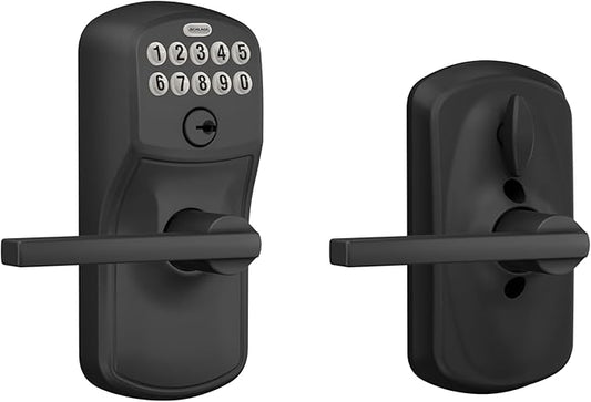 Schlage Plymouth Keypad Entry with Flex-Lock and Latitude LeverKnob, Matte Black, FE595 PLY 622 LAT