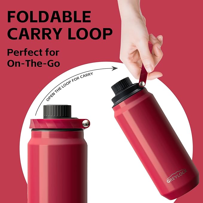 Greylock 20 oz Insulated Stainless Steel Water Bottle with Straw Lid- BPA-Free Leak Proof When Closed, Reusable Metal Water Bottle with Carry Handle for Travel Camping, 24 Hours Cold (Raspberryridge)
