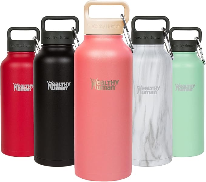 Healthy Human Stainless Steel Water Bottle | Double Walled Vacuum Insulated Water Thermos for Adults | Eco-Friendly Travel Bottles with Leak Proof Lid (Rose, 21 oz/ 621 ML)