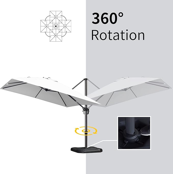 PURPLE LEAF 9' X 11.5' Patio Umbrella Outdoor Cantilever Rectangle Umbrella Aluminum Offset Umbrella with 360-degree Rotation for Garden Deck Pool Patio, White