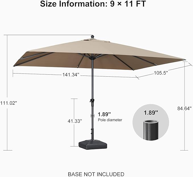 PURPLE LEAF 11.5' x 9' Patio Market Umbrella Outdoor Table Sun Umbrellas with Crank 8 Aluminum Sturdy Ribs for Pool Deck Backyard Beach Taupe