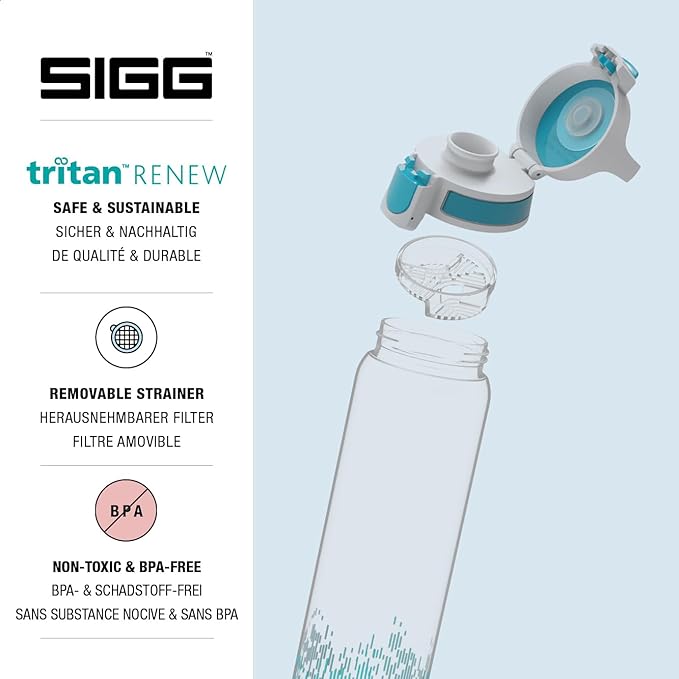 SIGG - Tritan Renew Transparent Water Bottle - Total Clear ONE MyPlanet - For Carbonated Beverages - Dishwasher Safe - With Fruit Strainer - Leakproof & Lightweight - BPA Free - 17 Oz / 25 Oz / 51 Oz