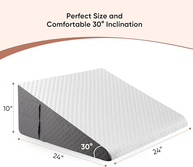 Forias Wedge Pillow for Sleeping 10" Bed Wedge Pillow for After Surgery - 1.5" Memory Foam Top, Triangle Pillow Wedge Ideal for Acid Reflux GERD Snoring Heartburn Pregnancy Lower Back Pain