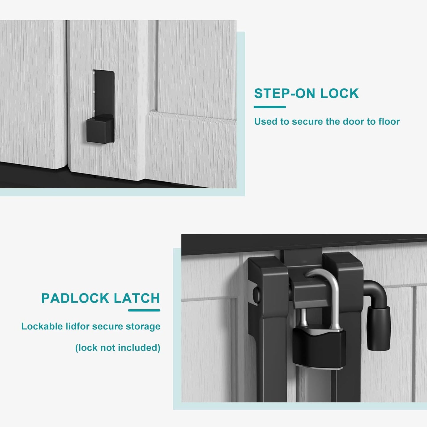 Vixzen 233 Gallon Larger Outdoor Deck Box,Lockable Resin Waterproof Storage Box,UV Resistant,Weather Resistance,Outside Storage Bin for Gardening Tools,Pool Supplies, Black and White