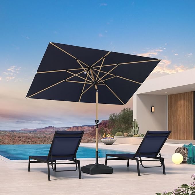 PURPLE LEAF 6' x 9' Market Umbrella Outdoor Table Umbrella Aluminum Patio Umbrella with Push Button Tilt & 8 Sturdy Ribs and Crank Rectangular Sun Umbrella for Pool Backyard Beach, Navy Blue