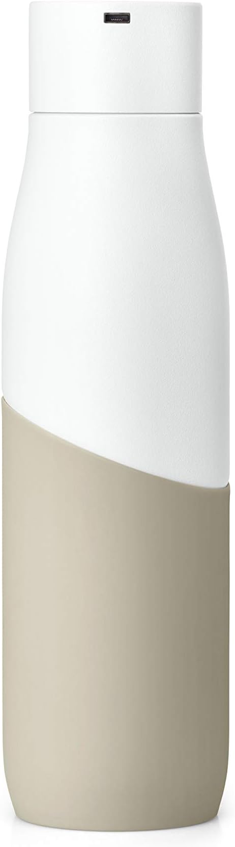 LARQ Bottle Movement PureVis 24 oz- Lightweight Self-Cleaning and Non-Insulated Stainless Steel Water Bottle with UV Water Purifier | Reusable & Travel Friendly, 1-Year Warranty, White/Dune