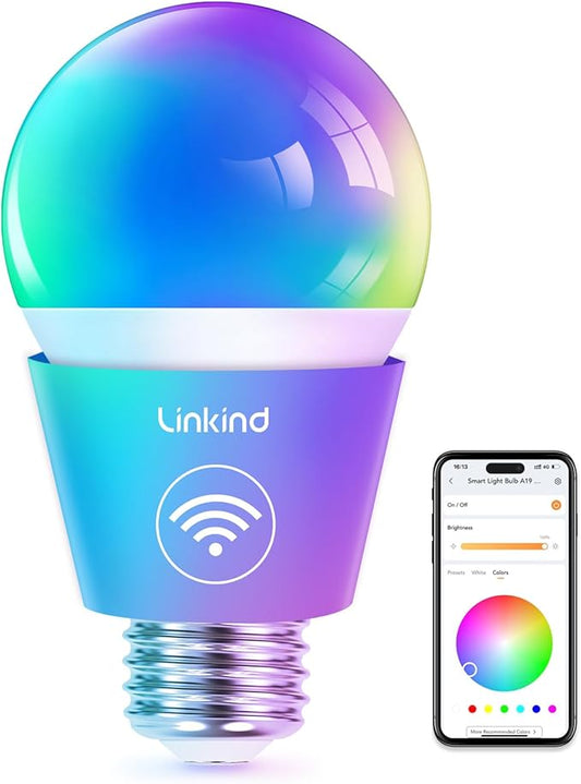 Linkind Smart Light Bulbs, WiFi Bulbs Work with Alexa & Google Home, RGBTW Color Changing Light Bulb with APP Control, 9W LED Smart Bulb Equivalent 60W, A19 E26 Alexa Light 2.4Ghz 800LM Dimmable