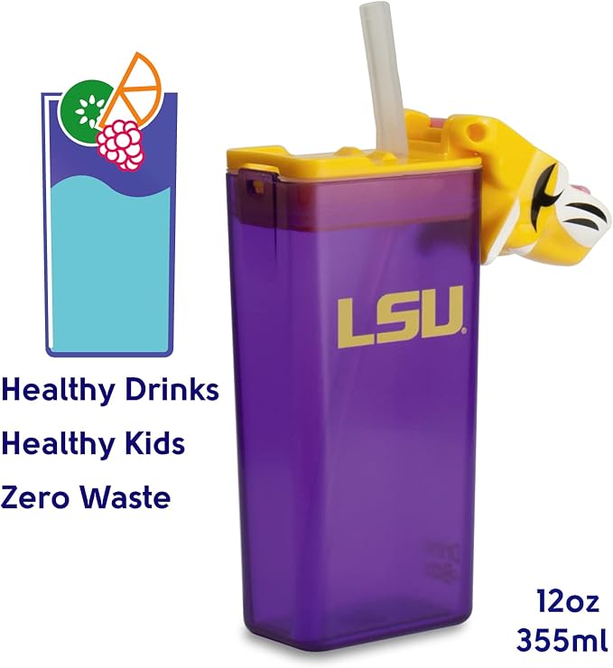 Reusable Water Bottle | Officially Licensed NCAA Sports Bottle | BPA Free | Dishwasher Safe | Tiger Mike Mascot | 12 oz Drink in the Box - Lousiana State University