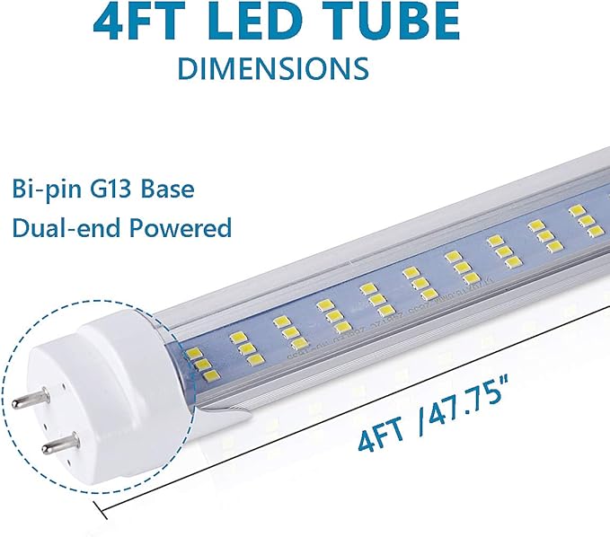 25-Pack, T8 T10 T12 LED Tube Lights, 60W 6500LM, 6000K Cold White, Led Bulbs 4 Foot 3 Rows, Super Bright, Dual Ended Power, Remove Ballast, Clear Cover