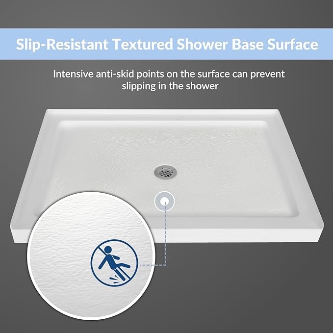 MORVANO 48" X 32" Shower Base with Center Drain,Single Threshold Shower Pan Kit Non-Slip in White, Central Drain with Stainess Steel Cover (Drain included)