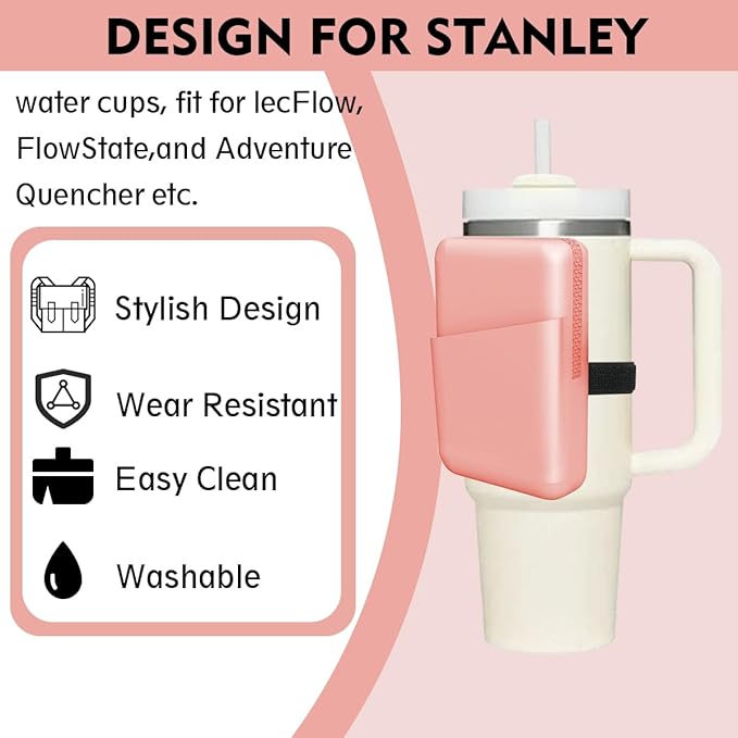 Silicone Water Bottle Pouch for Stanley, Stanley Fanny Pack with Pocket, Stanley Cup Accessories for Stanley Quencher Stanley IceFlow 20 oz 30 oz 40 oz, for Phone, Cards, Keys, Wallet (Orange)