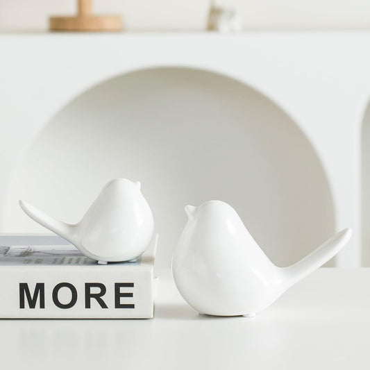 2 Pcs Small Animal Statues, White Bird Home Decor, Cute White Fat Bird Modern Home Decorative, Ceramic Decor for Office Desktop, Bookshelf, Bedroom, Living Room, Cabinets (New)