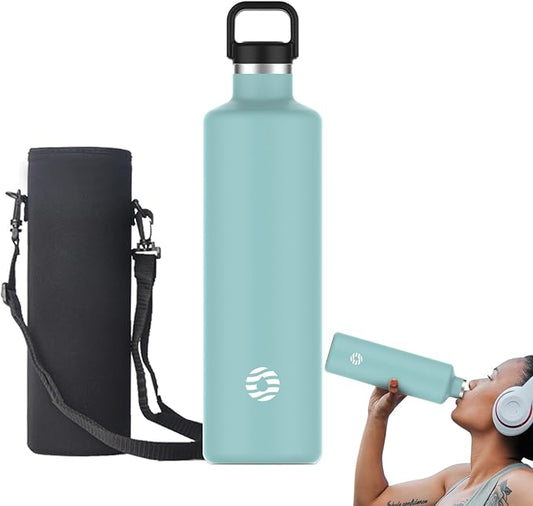 60oz Water Bottle with Carrier Bag, Large Insulated Water Bottle, Stainless Steel Water Bottles, Double Walled Insulated Thermo for Hot Drinks/Cold Drinks, Great for Gym, Hiking, Camping (Teal Blue)