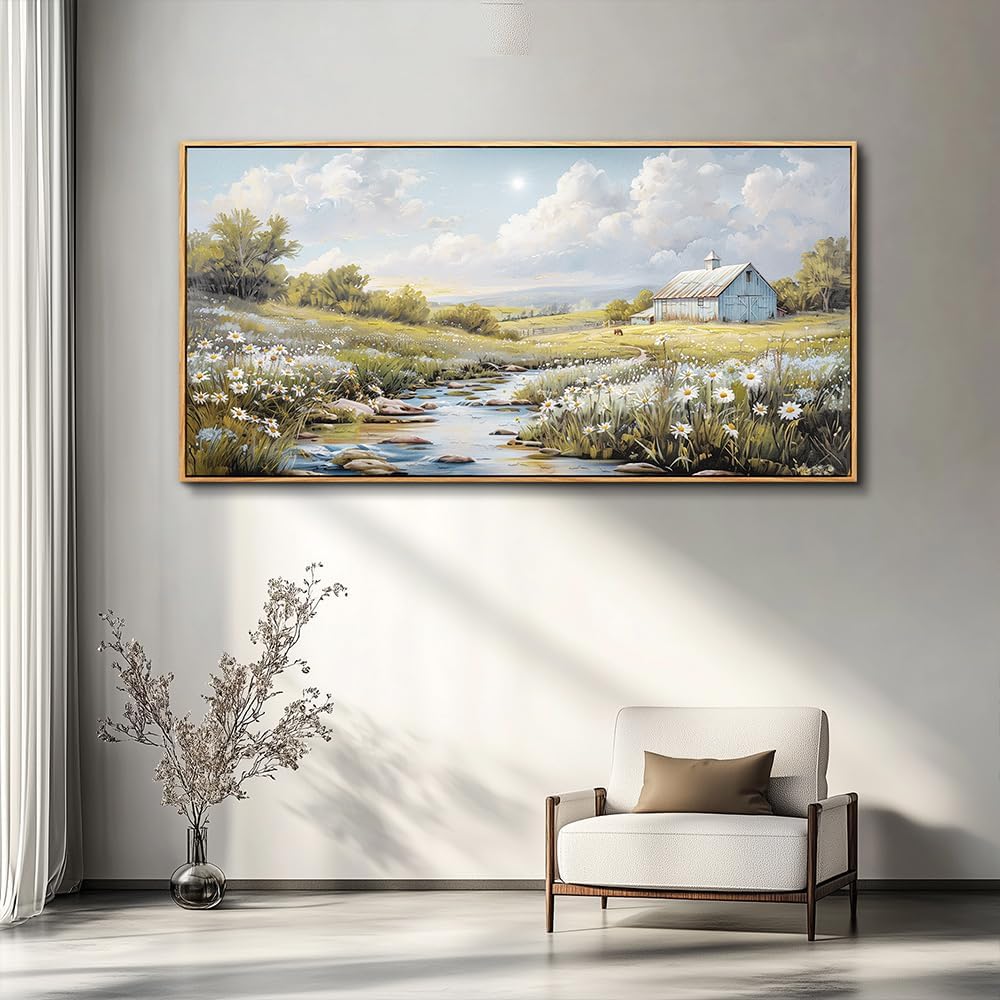 PHAOHUAXM Large Canvas Wall Art For Living Room Wall Decor For Bedroom Flower Watercolour Office Decoration Countryside Scenery Wall Picture Printing Art Painting Home Decor 30x60 In Wood Framed