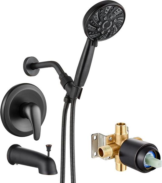 gotonovo Bathroom Shower Head Kit High Pressure Combo System Shower Faucet 6 Modes ABS Handheld Spray Shower Trim Kit Valve Included Shower Head and Handle Set Oil Rubbed Bronze