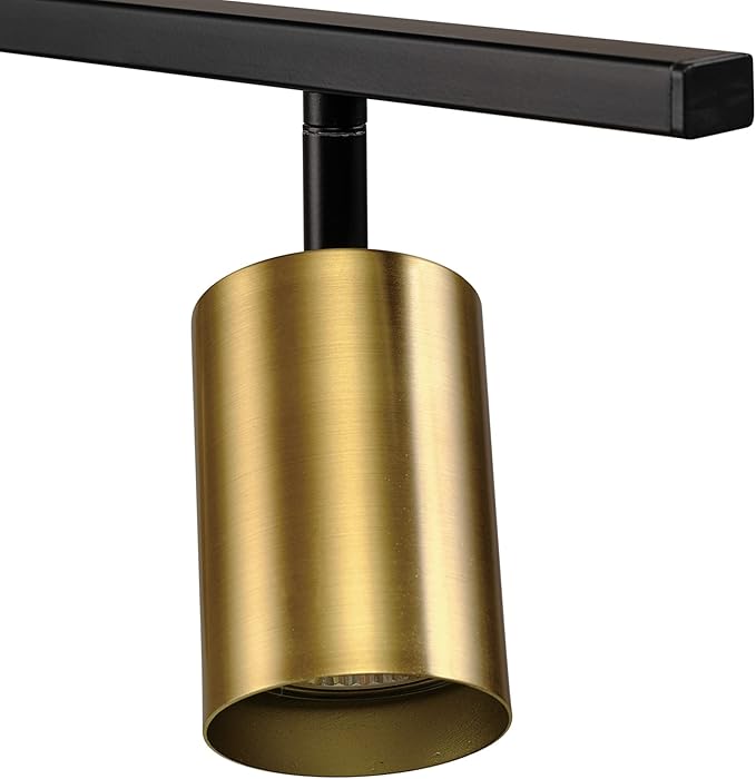 Globe Electric 57501 4-Light Track Lighting, Matte Black, Matte Brass Track Heads, Center Swivel Bar, 4 Bulb Kitchen Light, Ceiling Light Fixture, Track Lighting, Swivel, Bulb Not Included