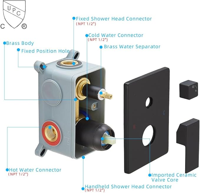 10 Inch Ceiling Mounted Shower System Rain Mixer Shower Combo Set Rainfall Shower Head System Matte Black Shower Faucet Rough-in Valve Body and Trim Included