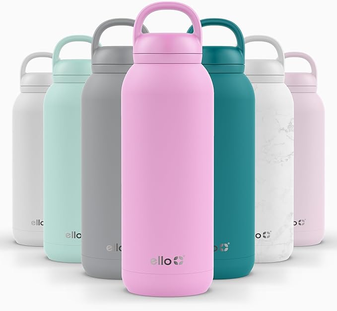 Ello Cooper Twist 40oz Stainless Steel Water Bottle with Chug Lid | Leak Proof | Double Walled and Vacuum Insulated | Built in Carry Loop | Dishwasher Safe | Bubblegum Pink