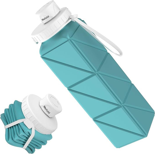 Foldable Water Bottle for Travel Cycling Gym Camping Sports,Leakproof Lid,Food Grade BPA-Free Silicone Travel Bottles 610ml -Lightweight 21oz Portable,Wide Mouth ,Durable,Collapsible Water Bottle