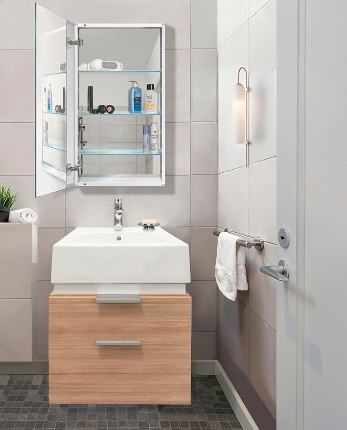 Krugg Medicine Cabinet | Recess or Surface Mount | Blum Hinge 170 Degree Soft Close|(20"x36")