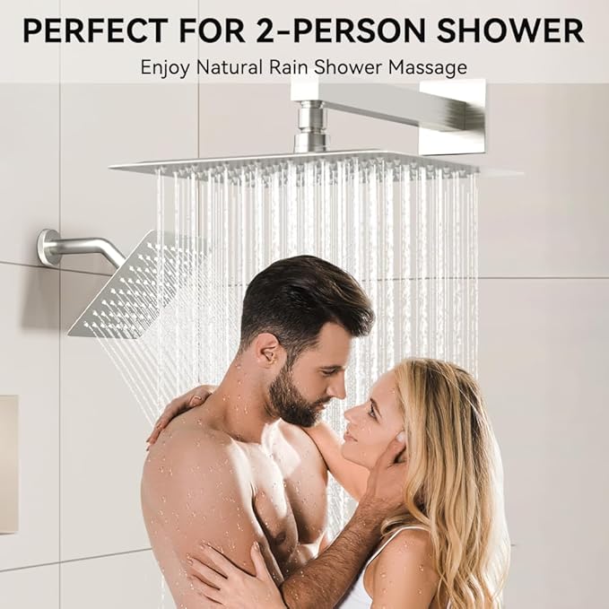 Thermostatic Shower System Brushed Nickel, STARBATH Shower Faucets Sets 12+ 6" Wall Mount Rain Shower and 2 in 1 Handhled, Can Use All at Once, Push Button 3 Modes Valve Complete Shower Set