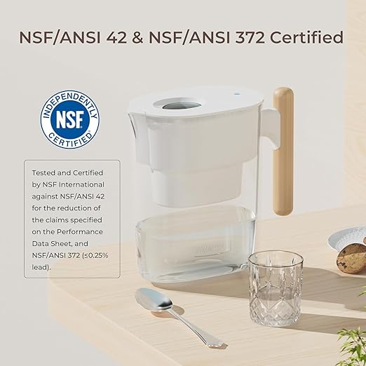 Waterdrop 200-Gallon Long-Life Chubby 10-Cup Large Water Filter Pitcher with 1 Filter, NSF Certified, 5X Times Lifetime, Reduces PFOA/PFOS, Chlorine, BPA Free, White